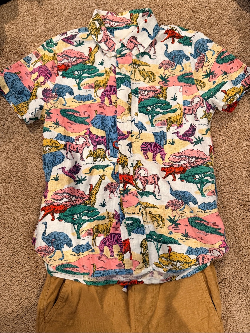 MB Kids Short-Sleeve Animal Print Button-Up Shirt - Multicol